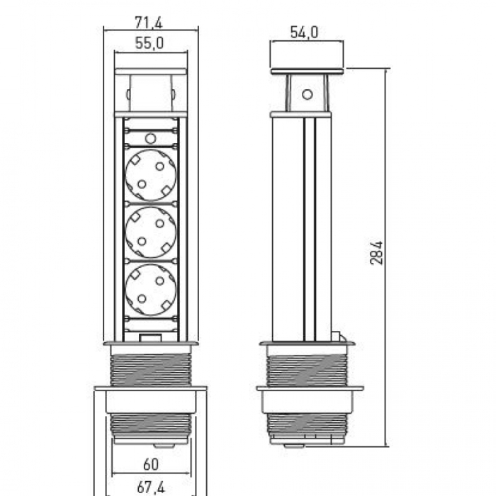Built-in pop-up socket outlet, 3-way, grounded, 60mm, silver, GTV AE-BPW3S60-80 [3]