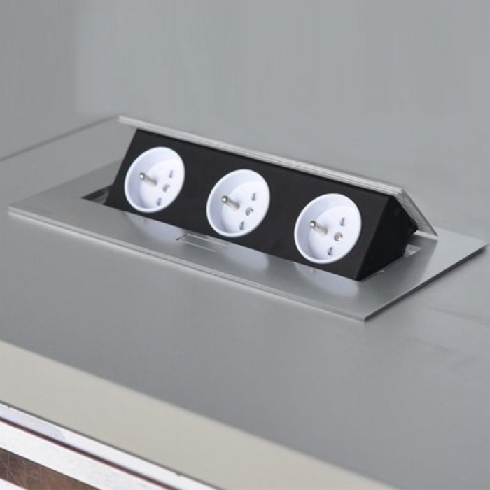 Priză încorporată retractabilă 3 locuri cu împământare aluminiu GTV AE-PB03GS-53 [3]