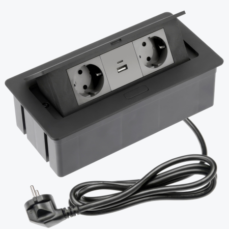 GTV - Prelungitor 2 loc USB A+C 2,1A fir cu fisa negra GTV AE-PBSUC2GS-20NN