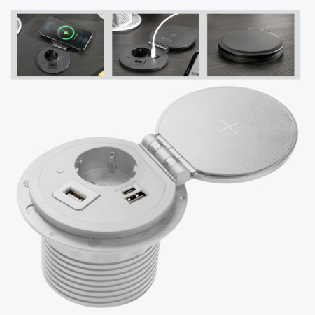 Prize incorporabile - Priză încorporată 1loc cu împământare USB,HDMI.RJ45 și încărcare fără fir alba GTV CHARGER AE-BPW1SACP-10