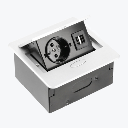 GTV - Built-in pop-up socket outlet, 1-way, grounded, 2xUSB, white, GTV AVARO AE-PB1SAVA-10