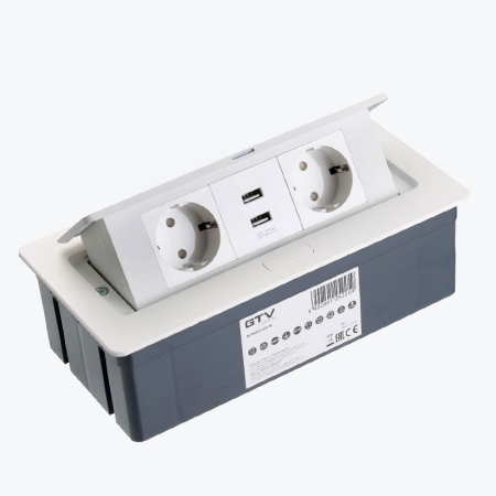 GTV - Priză încorporată retractabilă 2 locuri cu împământare 2хUSB alb GTV AE-PBSUC2GS-10