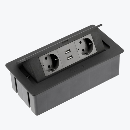 GTV - Priză încorporată retractabilă 2 locuri cu împământare 2хUSB negru GTV AE-PBSUC2GS-20N