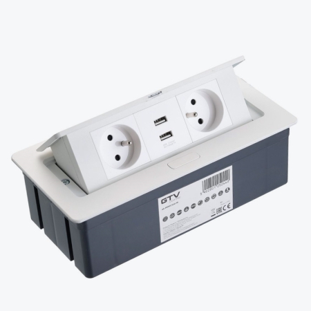 GTV - Priză încorporată retractabilă 2 locuri FRENCH cu împământare 2хUSB alb GTV AE-PBSUC2GU-10