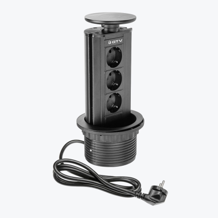 Prize incorporabile - Priză încorporată retractabilă 3 locuri cu împământare 112mm negru GTV AE-BPW3GS-20