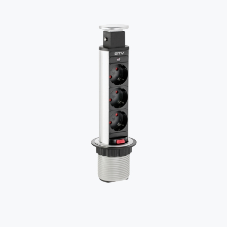 GTV - Built-in pop-up socket outlet, 3-way, grounded, 60mm, silver, GTV AE-BPW3S60-80