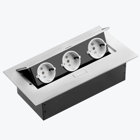 GTV - Priză încorporată retractabilă 3 locuri cu împământare aluminiu GTV AE-PB03GS-53