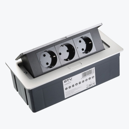 GTV - Priză încorporată retractabilă 3 locuri cu împământare aluminiu GTV SOFT AE-PBSC3GS-53