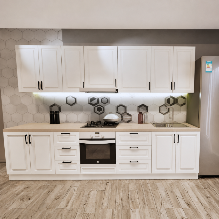 Bucatarie Aria 3.2 M, alb murdar, MDF frezat vopsit [6]