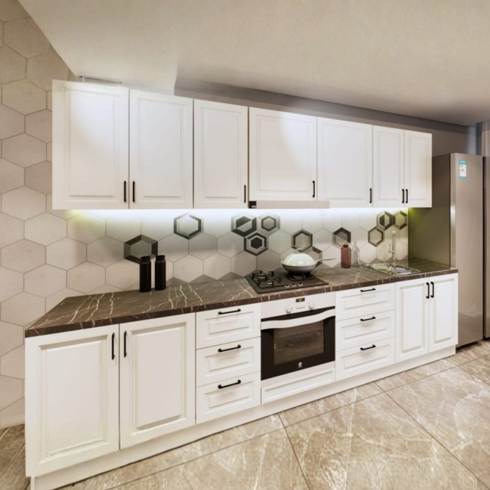 Bucatarie Aria 3.2 M, alb murdar, MDF frezat vopsit [3]