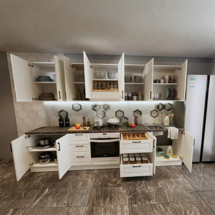 Bucatarie Aria 3.2 M, alb murdar, MDF frezat vopsit [2]