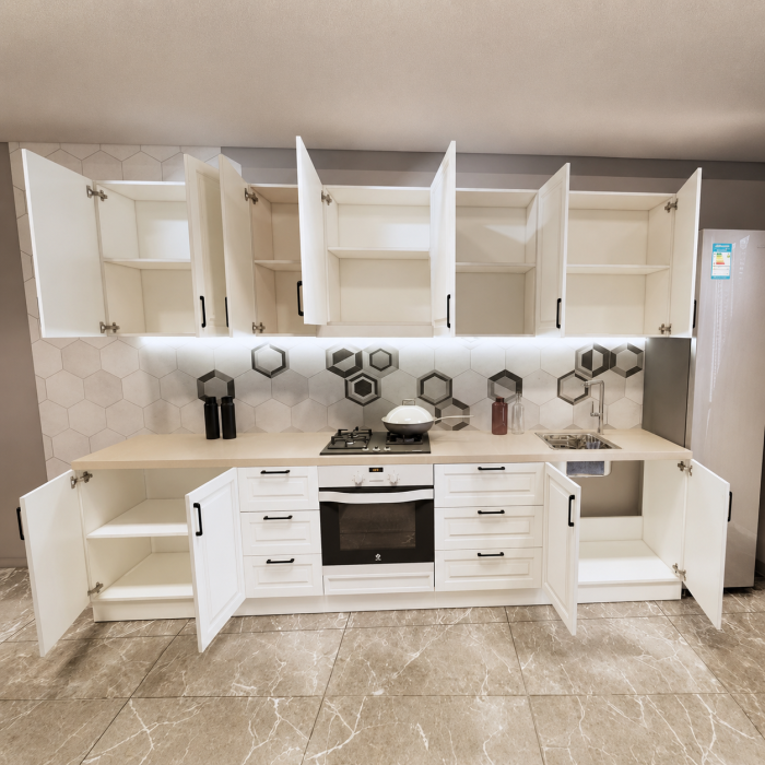 Bucatarie Aria 3.2 M, alb murdar, MDF frezat vopsit [5]
