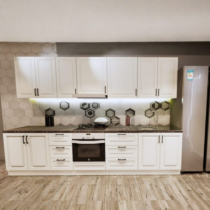 Bucatarie Aria 3.2 M, alb murdar, MDF frezat vopsit [4]