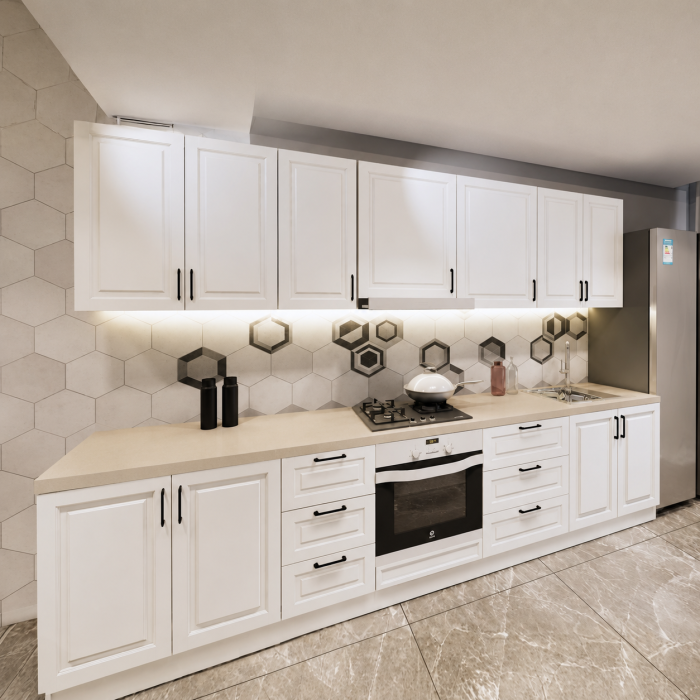 Bucatarie Aria 3.2 M, alb murdar, MDF frezat vopsit [3]