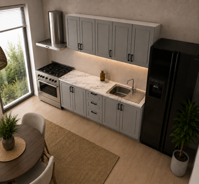 Bucatarie Tokyo 2M, Gri, MDF frezat vopsit [3]