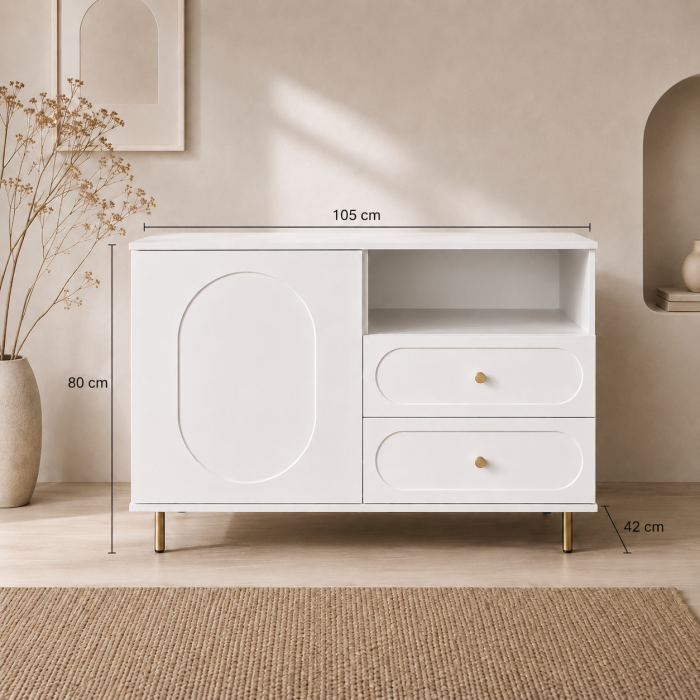 Comoda Cleo, alb, 1 usa, 2 sertare, MDF vopsit [6]