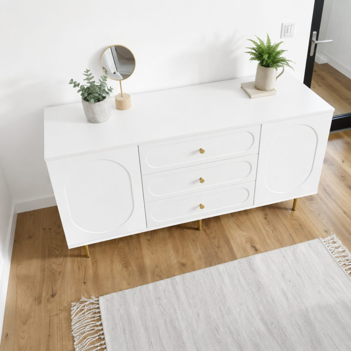 Comoda Cleo, Alb, 3 sertare, 2 usi, MDF vopsit [2]