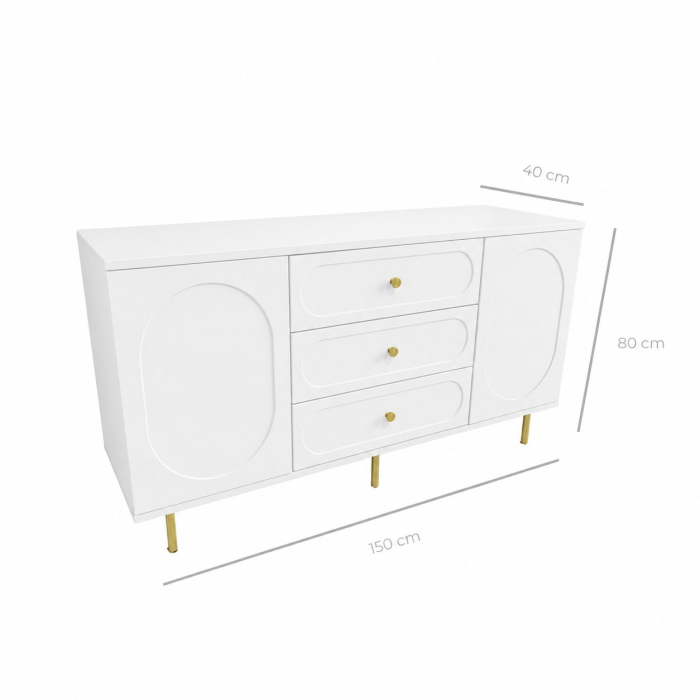 Comoda Cleo, Alb, 3 sertare, 2 usi, MDF vopsit [5]