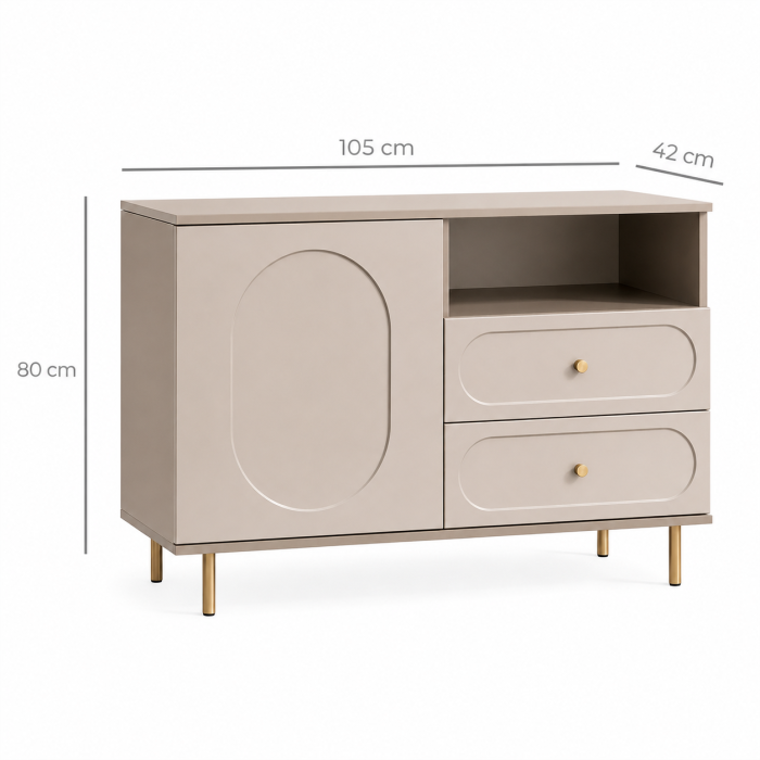 Comoda Cleo, greige, 1 usa, 2 sertare, MDF vopsit [6]