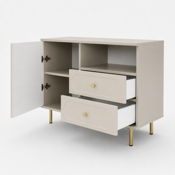 Comoda Cleo, greige, 1 usa, 2 sertare, MDF vopsit [4]