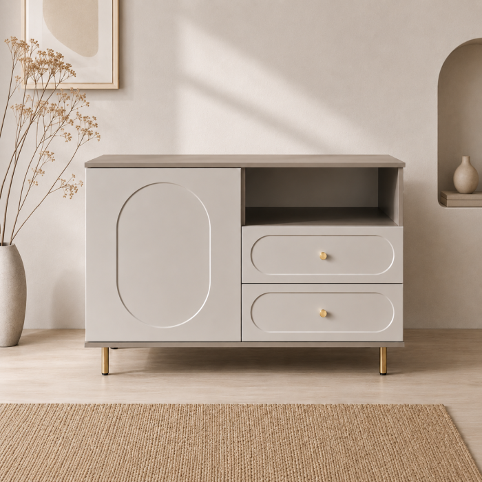 Comoda Cleo, greige, 1 usa, 2 sertare, MDF vopsit [2]