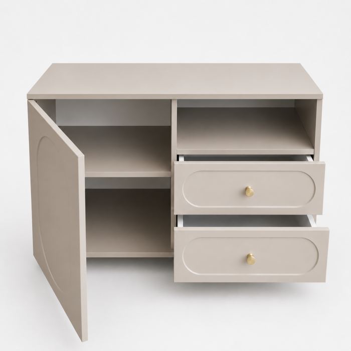 Comoda Cleo, greige, 1 usa, 2 sertare, MDF vopsit [5]