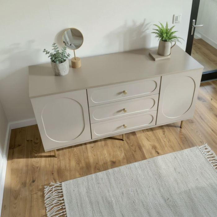 Comoda Cleo, greige, 3 sertare, 2 usi, MDF vopsit [2]