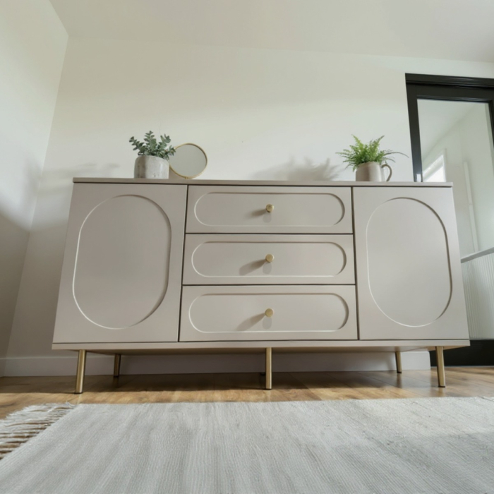 Comoda Cleo, greige, 3 sertare, 2 usi, MDF vopsit [3]