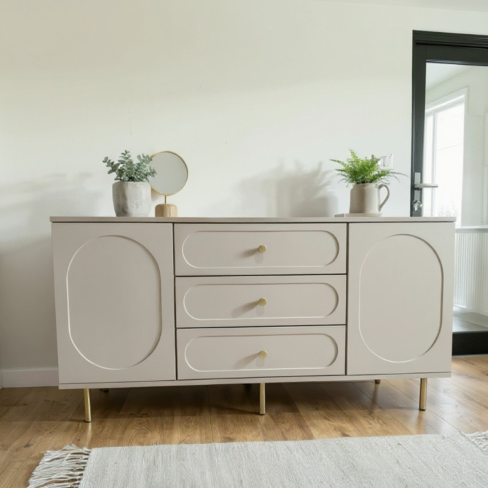 Comoda Cleo, greige, 3 sertare, 2 usi, MDF vopsit [4]