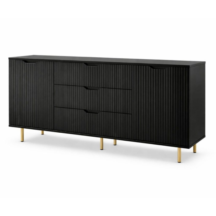 Comoda Linea Noir, 3 sertare, 2 usi, MDF frezat negru mat [7]