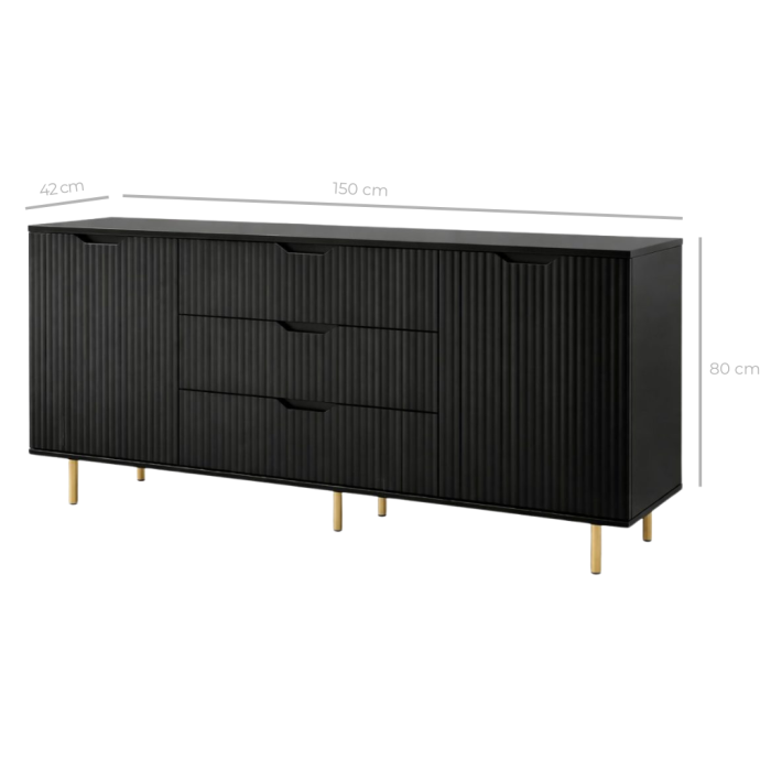 Comoda Linea Noir, 3 sertare, 2 usi, MDF frezat negru mat [6]