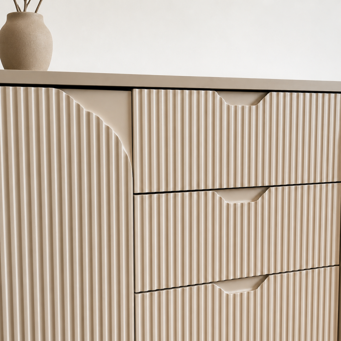 Comoda Luna, greige, 2 usi, 3 sertare, MDF frezat vopsit [4]