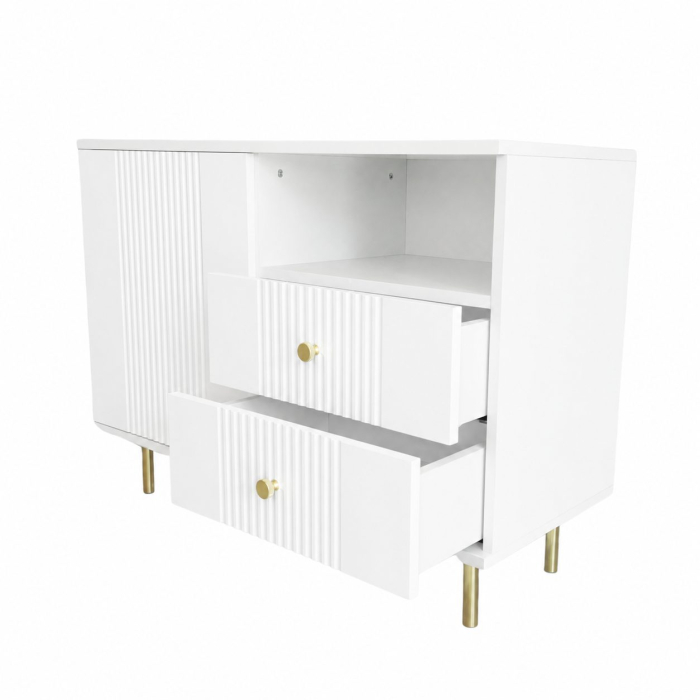 Comoda Rivo, Alb, 1 usa, 2 sertare, MDF riflaj vopsit [5]