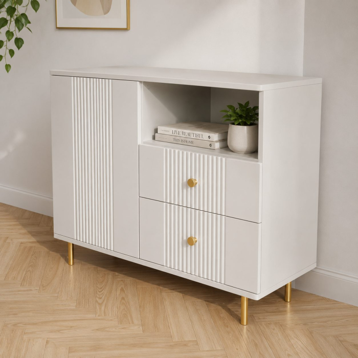 Comoda Rivo, Alb, 1 usa, 2 sertare, MDF riflaj vopsit [4]