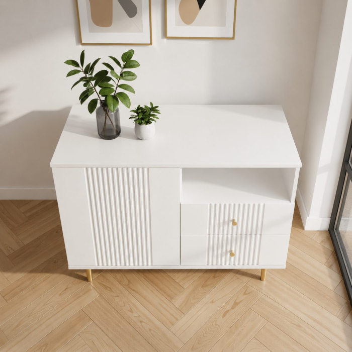Comoda Rivo, Alb, 1 usa, 2 sertare, MDF riflaj vopsit [2]