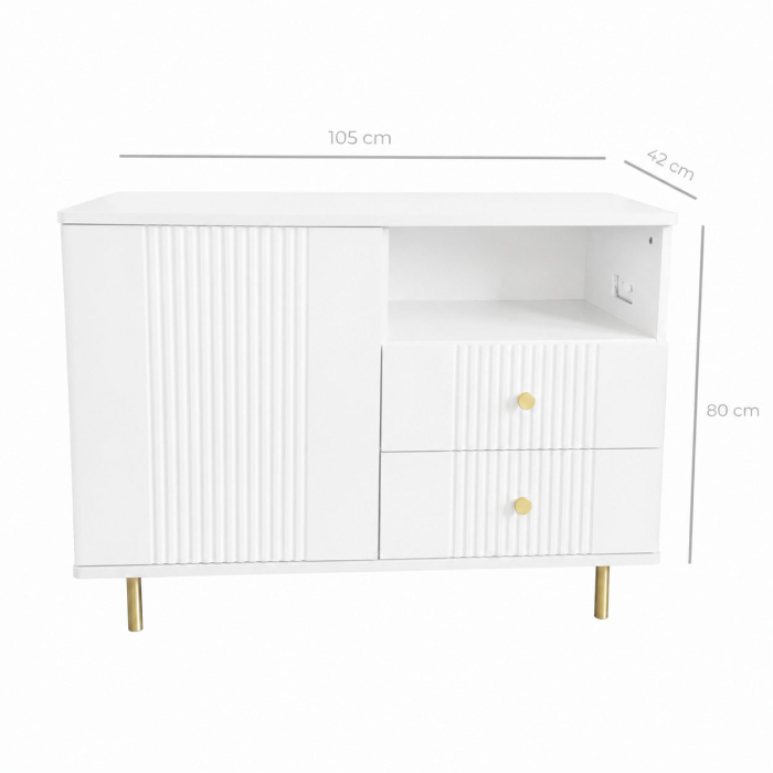 Comoda Rivo, Alb, 1 usa, 2 sertare, MDF riflaj vopsit [6]