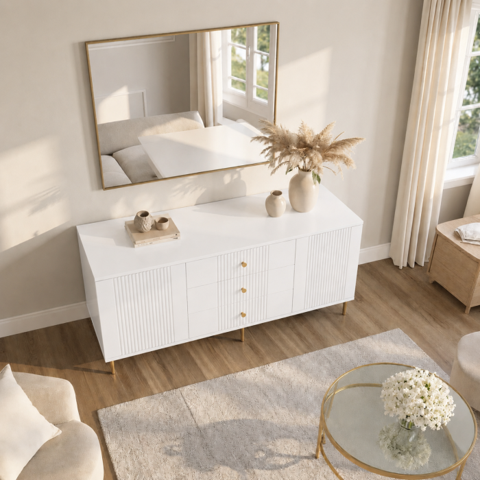 Comoda Rivo, Alb , 2 usi, 3 sertare, MDF riflaj vopsit [4]