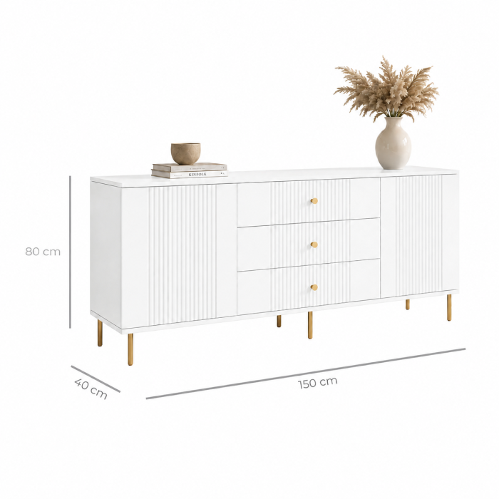Comoda Rivo, Alb , 2 usi, 3 sertare, MDF riflaj vopsit [5]