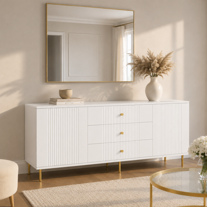 Comoda Rivo, Alb , 2 usi, 3 sertare, MDF riflaj vopsit [2]