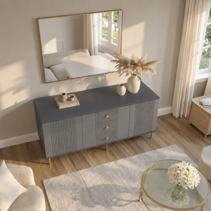 Comoda Rivo, Antracit , 2 usi, 3 sertare, MDF riflaj vopsit [3]