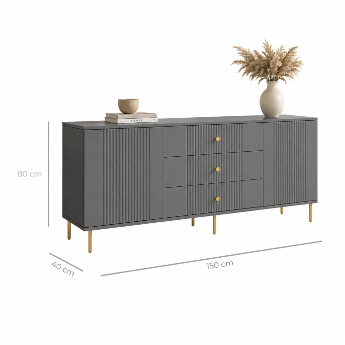 Comoda Rivo, Antracit , 2 usi, 3 sertare, MDF riflaj vopsit [6]
