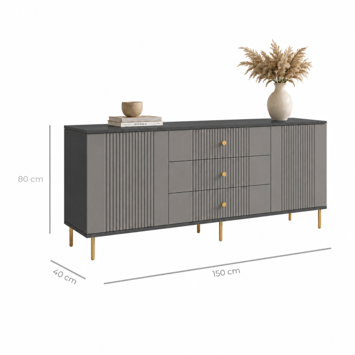 Comoda Rivo, Antracit , 2 usi, 3 sertare, MDF riflaj vopsit [5]