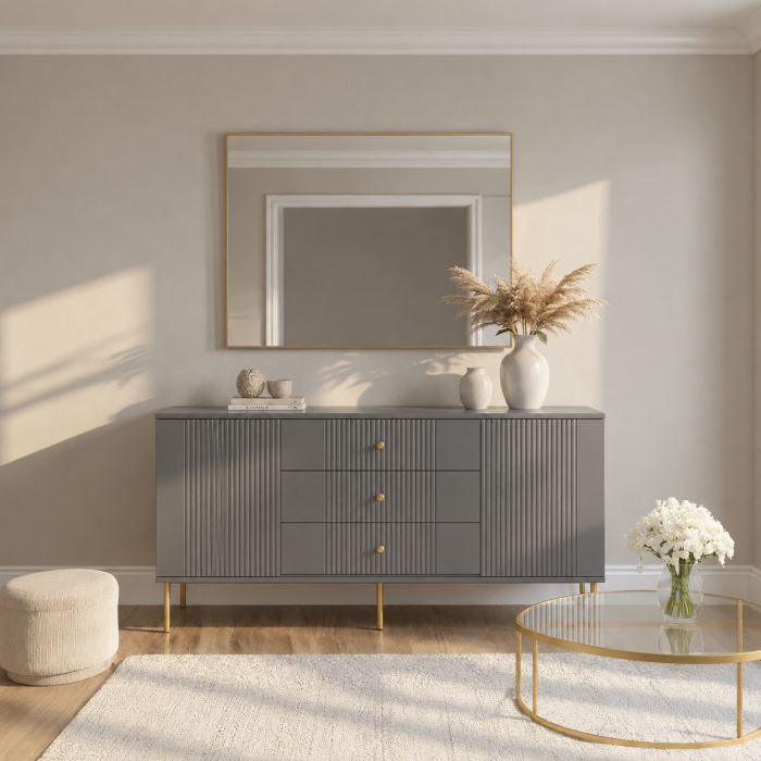Comoda Rivo, Antracit , 2 usi, 3 sertare, MDF riflaj vopsit [5]