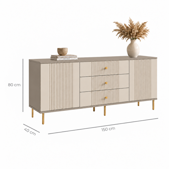 Comoda Rivo, Casmir Bazalt, 2 usi, 3 sertare, MDF riflaj vopsit [5]