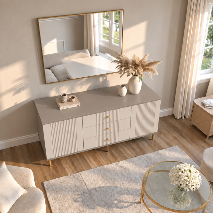 Comoda Rivo, Casmir Bazalt, 2 usi, 3 sertare, MDF riflaj vopsit [3]