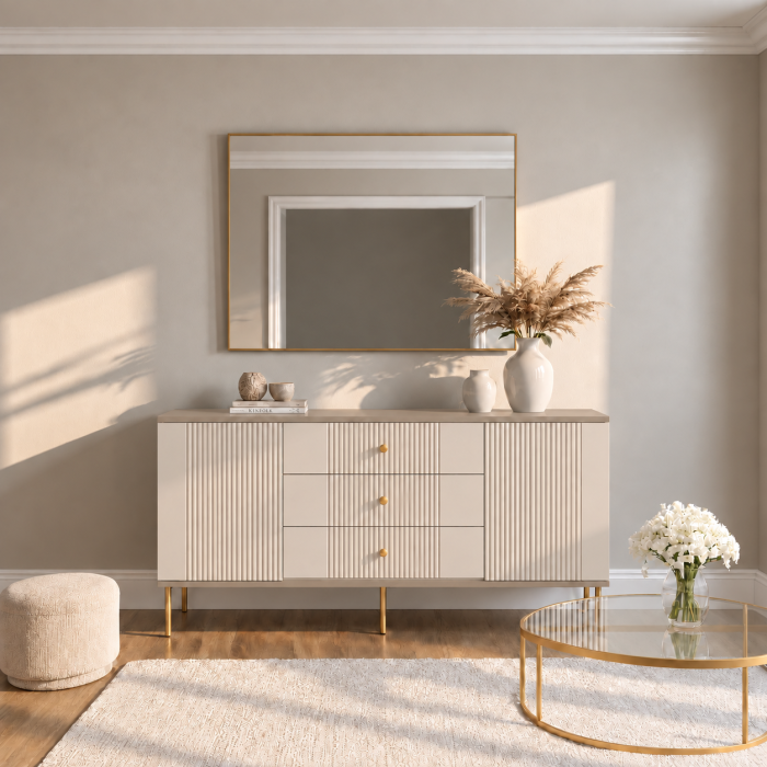 Comoda Rivo, Casmir Bazalt, 2 usi, 3 sertare, MDF riflaj vopsit [4]