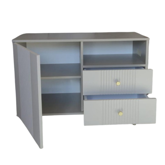 Comoda Rivo, greige, 1 usa, 2 sertare, MDF riflaj vopsit [9]