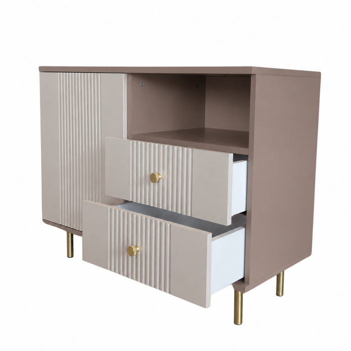 Comoda Rivo, greige, 1 usa, 2 sertare, MDF riflaj vopsit [6]