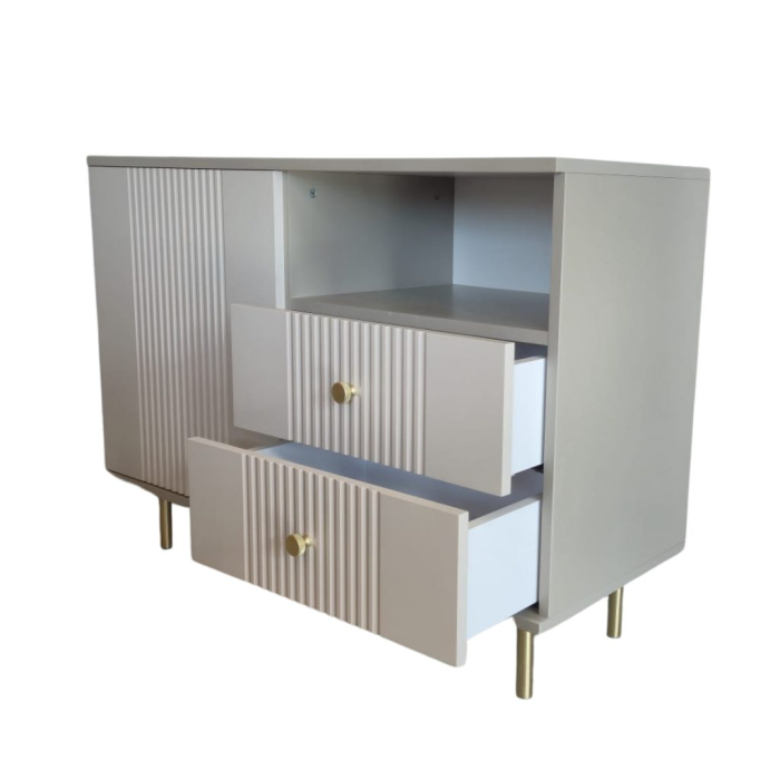 Comoda Rivo, greige, 1 usa, 2 sertare, MDF riflaj vopsit [8]