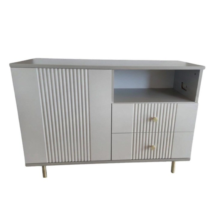 Comoda Rivo, greige, 1 usa, 2 sertare, MDF riflaj vopsit [7]